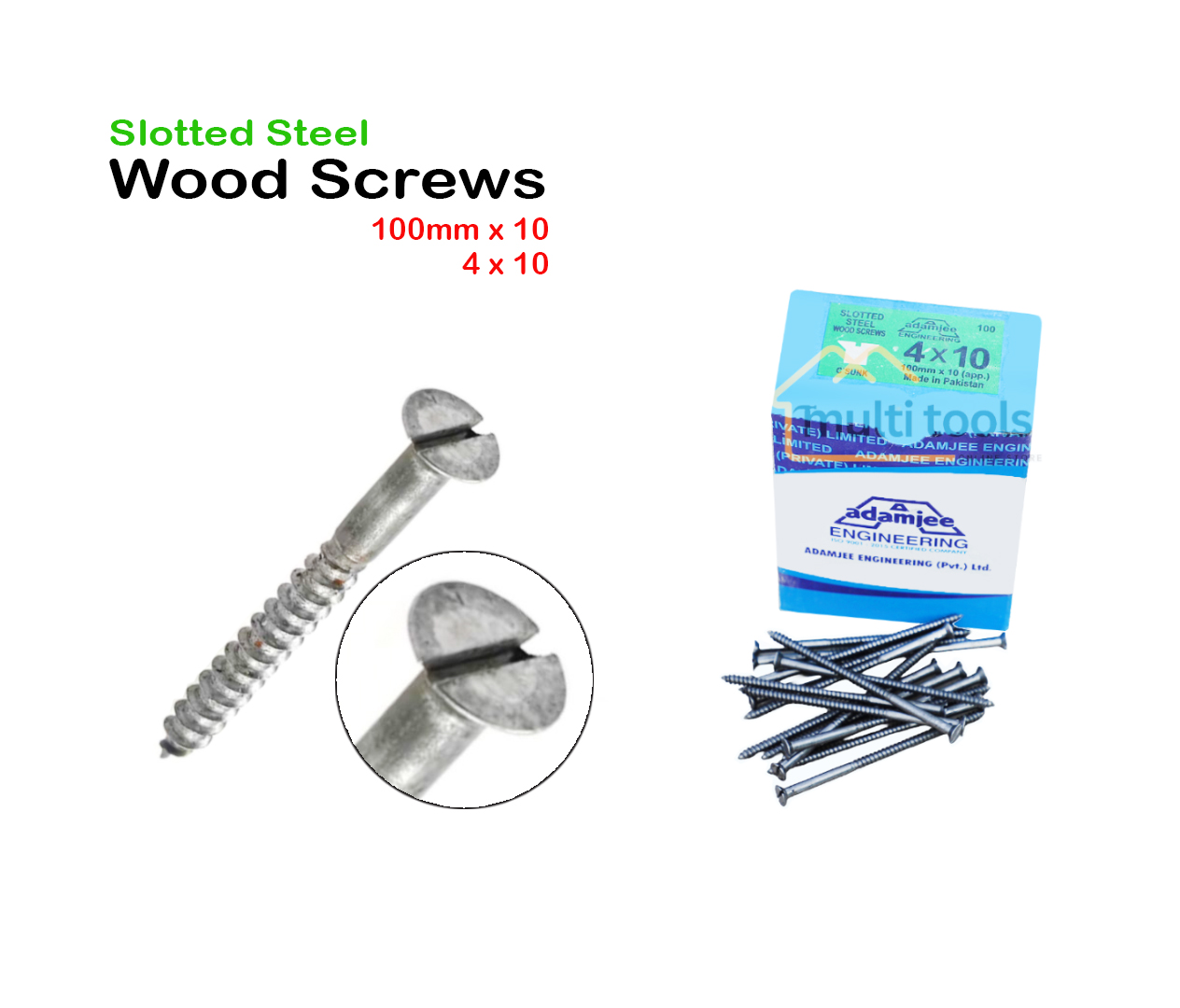 Slotted Steel Wood Screws 4” X 10